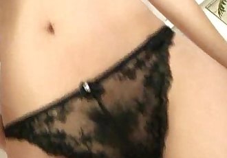 Azumi in black lingerie takes on two horny cocks and gobbles them both - 5 min