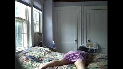 Watch my mom having good time on bed. Hidden cam - 57 sec
