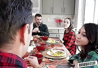 Two Hot Teen Daughters Jasmine Grey And Naomi Blue Decide To Swap Fuck Each Others Depressed Dads During Thanksgiving..