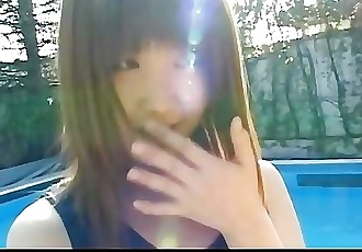 teen Dễ thương Momoko Tabata trong một bơi đồ bên ngoài cô ấy Rất được việc Nhỏ bộ ngực har