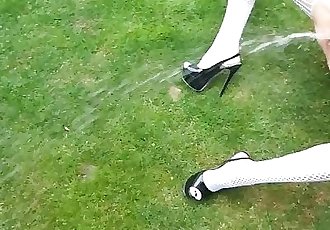 extra small tiny milf in catsuit extreme pee pissing outdoor very sexy pov