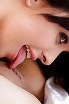 Dainty brunette hotties make some pussy licking action on the bed - part 2