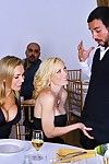 Three topnotch MILF babes stay clothed while playing with a giant cock