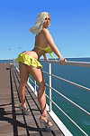 Sexy 3d bikini blonde hottie shows her large boobs on the pier - part 427