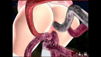 Sexy anime slave pussy fucked by monster tentacles - 5 min