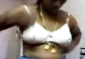 Hot Southindian Telugu Aunty Shamalas Boobs Show to her Customer